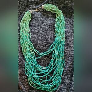 26 Strands Turquoise colored/Silver tone tiny Beads Statement Necklace